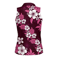 Hawaiian Hibiscus Tribal Floral Pink Women Sleeveless Polo Shirt Polynesian Tapa Pattern LT01 - Polynesian Pride