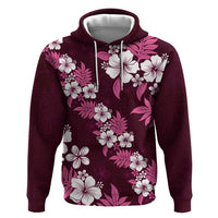 Hawaiian Hibiscus Tribal Floral Pink Zip Hoodie Polynesian Tapa Pattern - Polynesian Pride