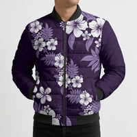 Hawaiian Hibiscus Tribal Floral Purple Bomber Puffer Jacket Polynesian Tapa Pattern - Polynesian Pride