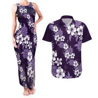 Hawaiian Hibiscus Tribal Floral Purple Couples Matching Tank Maxi Dress and Hawaiian Shirt Polynesian Tapa Pattern - Polynesian Pride