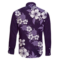 Hawaiian Hibiscus Tribal Floral Purple Family Matching Off The Shoulder Long Sleeve Dress and Hawaiian Shirt Polynesian Tapa Pattern - Polynesian Pride