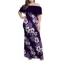 Hawaiian Hibiscus Tribal Floral Purple Family Matching Off Shoulder Maxi Dress and Hawaiian Shirt Polynesian Tapa Pattern - Polynesian Pride