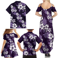 Hawaiian Hibiscus Tribal Floral Purple Family Matching Summer Maxi Dress and Hawaiian Shirt Polynesian Tapa Pattern - Polynesian Pride