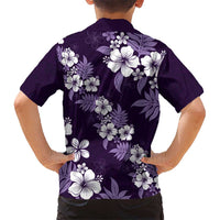 Hawaiian Hibiscus Tribal Floral Purple Kid Hawaiian Shirt Polynesian Tapa Pattern - Polynesian Pride