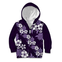 Hawaiian Hibiscus Tribal Floral Purple Kid Hoodie Polynesian Tapa Pattern - Polynesian Pride