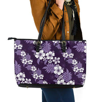 Hawaiian Hibiscus Tribal Floral Purple Leather Tote Bag Polynesian Tapa Pattern - Polynesian Pride