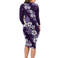 Hawaiian Hibiscus Tribal Floral Purple Long Sleeve Bodycon Dress Polynesian Tapa Pattern LT01 - Polynesian Pride