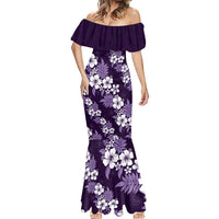Hawaiian Hibiscus Tribal Floral Purple Mermaid Dress Polynesian Tapa Pattern - Polynesian Pride