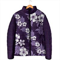 Hawaiian Hibiscus Tribal Floral Purple Padded Jacket Polynesian Tapa Pattern - Polynesian Pride