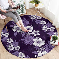 Hawaiian Hibiscus Tribal Floral Purple Round Carpet Polynesian Tapa Pattern - Polynesian Pride