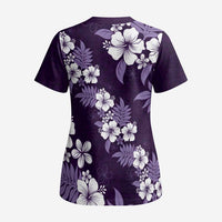 Hawaiian Hibiscus Tribal Floral Purple Scrub Top Polynesian Tapa Pattern - Polynesian Pride