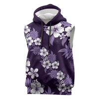 Hawaiian Hibiscus Tribal Floral Purple Sleeveless Hoodie Polynesian Tapa Pattern - Polynesian Pride
