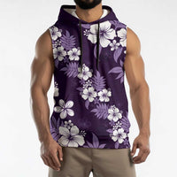 Hawaiian Hibiscus Tribal Floral Purple Sleeveless Hoodie Polynesian Tapa Pattern - Polynesian Pride