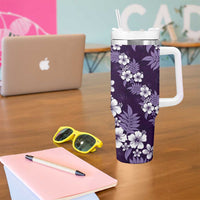 Hawaiian Hibiscus Tribal Floral Purple Tumbler With Handle Polynesian Tapa Pattern - Polynesian Pride