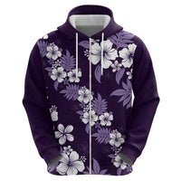 Hawaiian Hibiscus Tribal Floral Purple Zip Hoodie Polynesian Tapa Pattern - Polynesian Pride