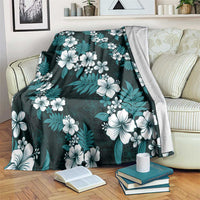 Hawaiian Hibiscus Tribal Floral Teal Blanket Polynesian Tapa Pattern - Polynesian Pride