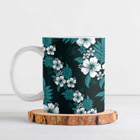 Hawaiian Hibiscus Tribal Floral Teal Ceramic Mug Polynesian Tapa Pattern - Polynesian Pride