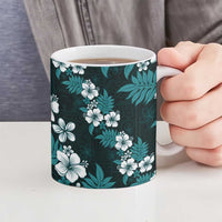 Hawaiian Hibiscus Tribal Floral Teal Ceramic Mug Polynesian Tapa Pattern - Polynesian Pride