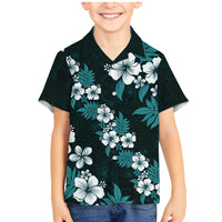 Hawaiian Hibiscus Tribal Floral Teal Family Matching Mermaid Dress and Hawaiian Shirt Polynesian Tapa Pattern - Polynesian Pride