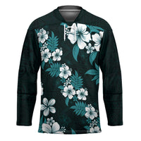 Hawaiian Hibiscus Tribal Floral Teal Hockey Jersey Polynesian Tapa Pattern - Polynesian Pride
