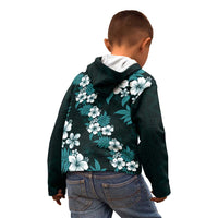 Hawaiian Hibiscus Tribal Floral Teal Kid Hoodie Polynesian Tapa Pattern - Polynesian Pride