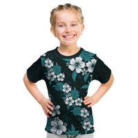 Hawaiian Hibiscus Tribal Floral Teal Kid T Shirt Polynesian Tapa Pattern - Polynesian Pride