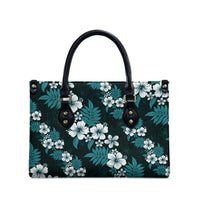 Hawaiian Hibiscus Tribal Floral Teal Leather Bag Polynesian Tapa Pattern - Polynesian Pride