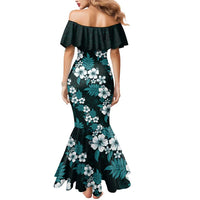 Hawaiian Hibiscus Tribal Floral Teal Mermaid Dress Polynesian Tapa Pattern - Polynesian Pride