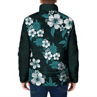 Hawaiian Hibiscus Tribal Floral Teal Padded Jacket Polynesian Tapa Pattern - Polynesian Pride