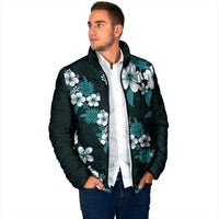 Hawaiian Hibiscus Tribal Floral Teal Padded Jacket Polynesian Tapa Pattern - Polynesian Pride