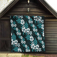 Hawaiian Hibiscus Tribal Floral Teal Quilt Polynesian Tapa Pattern - Polynesian Pride