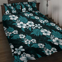 Hawaiian Hibiscus Tribal Floral Teal Quilt Bed Set Polynesian Tapa Pattern - Polynesian Pride