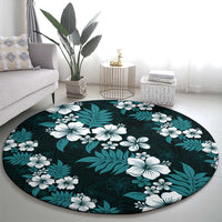Hawaiian Hibiscus Tribal Floral Teal Round Carpet Polynesian Tapa Pattern - Polynesian Pride