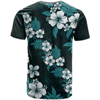 Hawaiian Hibiscus Tribal Floral Teal T Shirt Polynesian Tapa Pattern - Polynesian Pride