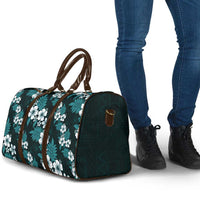 Hawaiian Hibiscus Tribal Floral Teal Travel Bag Polynesian Tapa Pattern - Polynesian Pride