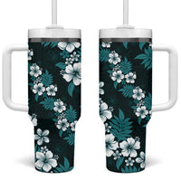 Hawaiian Hibiscus Tribal Floral Teal Tumbler With Handle Polynesian Tapa Pattern - Polynesian Pride
