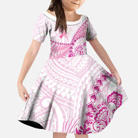 Personalised New Zealand Pink Fern Breast Cancer Family Matching Off Shoulder Maxi Dress and Hawaiian Shirt Polynesian Pattern LT01 Daughter's Dress Pink - Polynesian Pride
