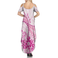 Personalised New Zealand Pink Fern Breast Cancer Family Matching Summer Maxi Dress and Hawaiian Shirt Polynesian Pattern LT01 - Polynesian Pride