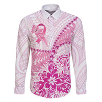 Personalised New Zealand Pink Fern Breast Cancer Family Matching Tank Maxi Dress and Hawaiian Shirt Polynesian Pattern LT01 Dad's Shirt - Long Sleeve Pink - Polynesian Pride