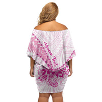 Personalised New Zealand Pink Fern Breast Cancer Off Shoulder Short Dress Polynesian Pattern