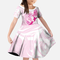 Personalised Aotearoa Breast Cancer Family Matching Mermaid Dress and Hawaiian Shirt New Zealand Maori Pattern LT01 Daughter's Dress Pink - Polynesian Pride