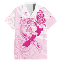 Personalised Aotearoa Breast Cancer Family Matching Mermaid Dress and Hawaiian Shirt New Zealand Maori Pattern LT01 Dad's Shirt - Short Sleeve Pink - Polynesian Pride