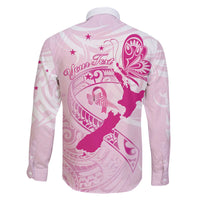 Personalised Aotearoa Breast Cancer Family Matching Off Shoulder Short Dress and Hawaiian Shirt New Zealand Maori Pattern LT01 - Polynesian Pride