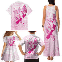 Personalised Aotearoa Breast Cancer Family Matching Tank Maxi Dress and Hawaiian Shirt New Zealand Maori Pattern LT01 - Polynesian Pride