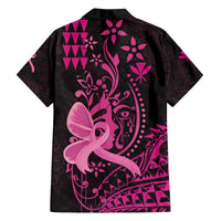 Hawaii Breast Cancer Family Matching Off The Shoulder Long Sleeve Dress and Hawaiian Shirt Girl Floral Kakau Pattern