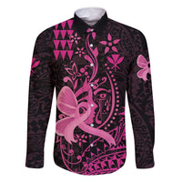 Hawaii Breast Cancer Family Matching Summer Maxi Dress and Hawaiian Shirt Girl Floral Kakau Pattern