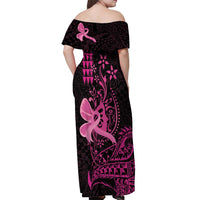 Hawaii Breast Cancer Off Shoulder Maxi Dress Girl Floral Kakau Pattern