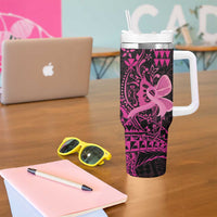 Hawaii Breast Cancer Tumbler With Handle Girl Floral Kakau Pattern