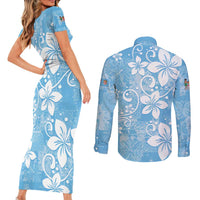 Fiji Tapa Pattern Couples Matching Short Sleeve Bodycon Dress and Long Sleeve Button Shirt Plumeria Floral