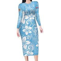 Fiji Tapa Pattern Family Matching Long Sleeve Bodycon Dress and Hawaiian Shirt Plumeria Floral